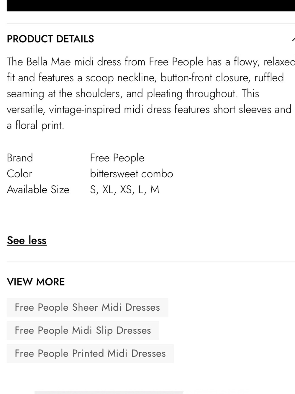 NWT Free People Bella Mae Midi Dress Boho Floral Prairie Cottagecore DusterFlowy - Picture 8 of 8